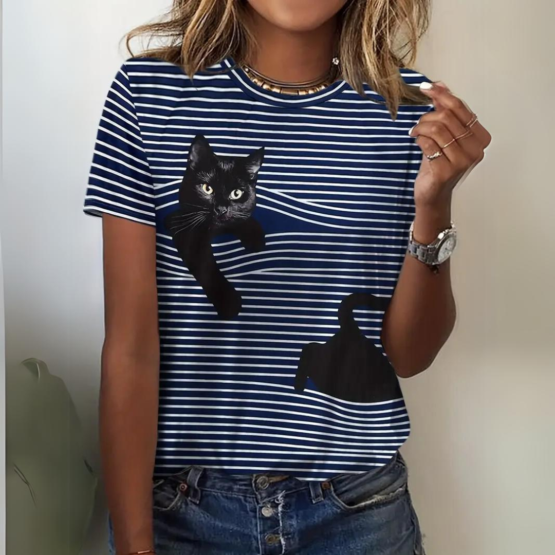 Chemise élégante à imprimé chat pour femmes