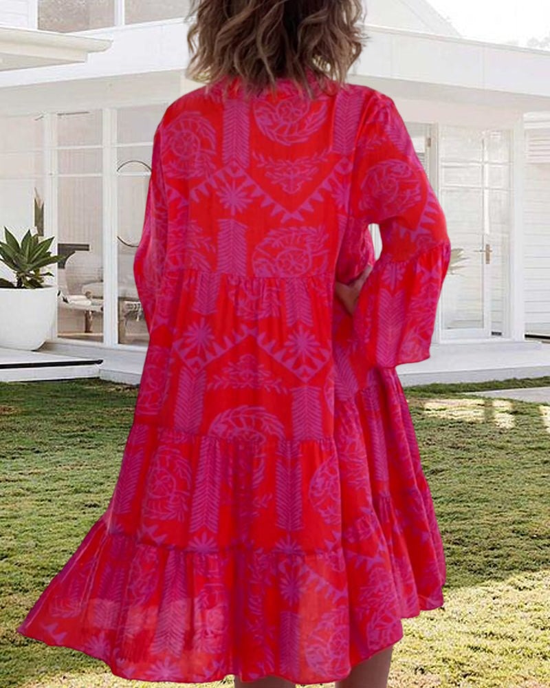 – Robe à manches 3/4 avec motif boho géométrique