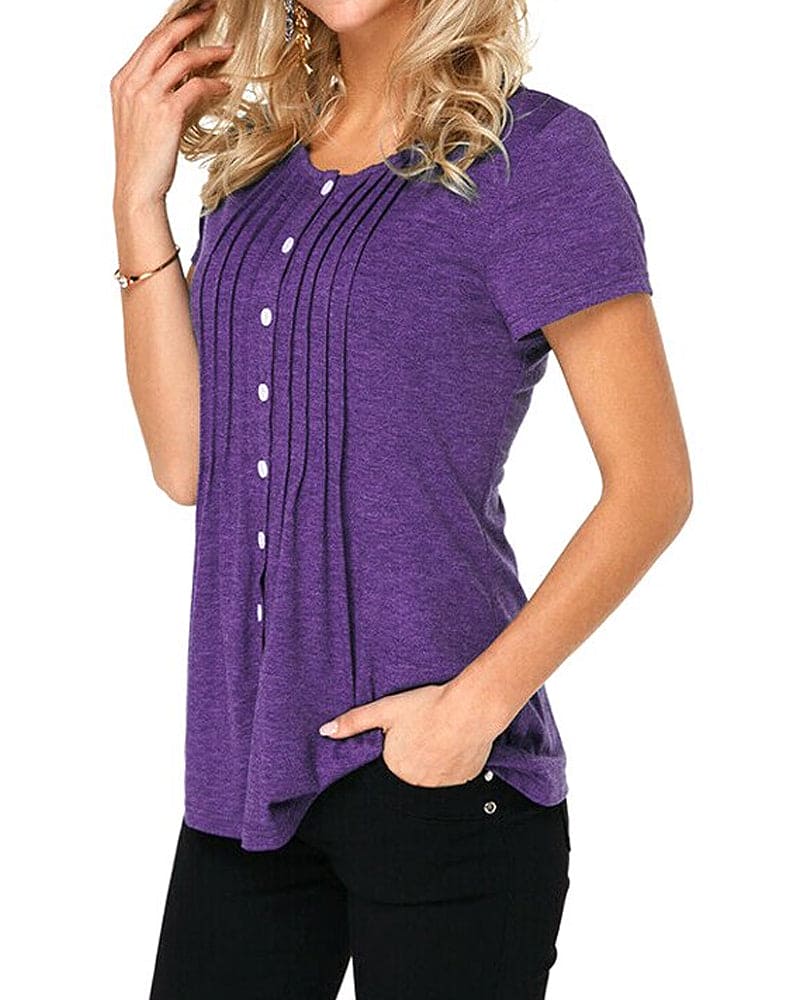 Blouse Cripes avec boutons, col rond et manches courtes