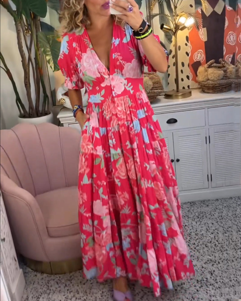 Marika - Robe à poches avec imprimé floral et col en V