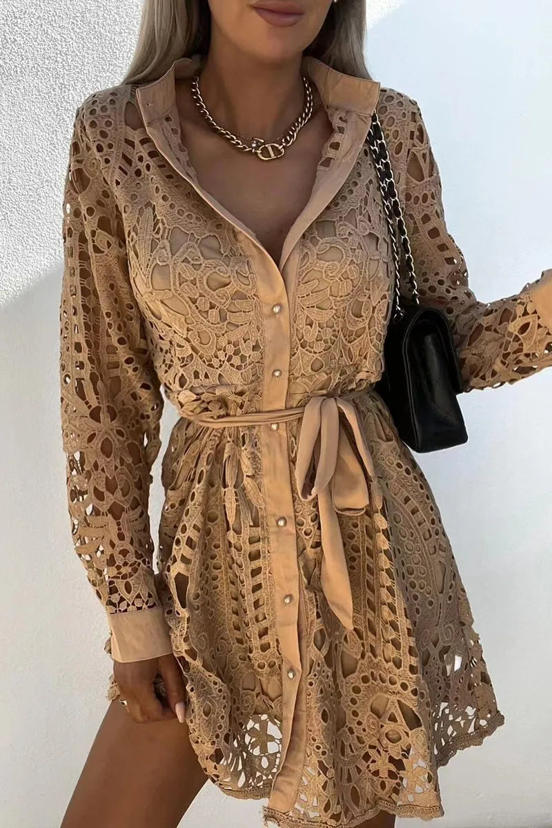 Robe de soirée pour femme, col en V, manches longues, dentelle, tenue de festival