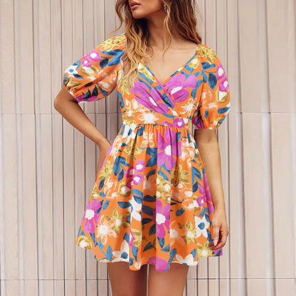 Robe imprimée fleurs col V