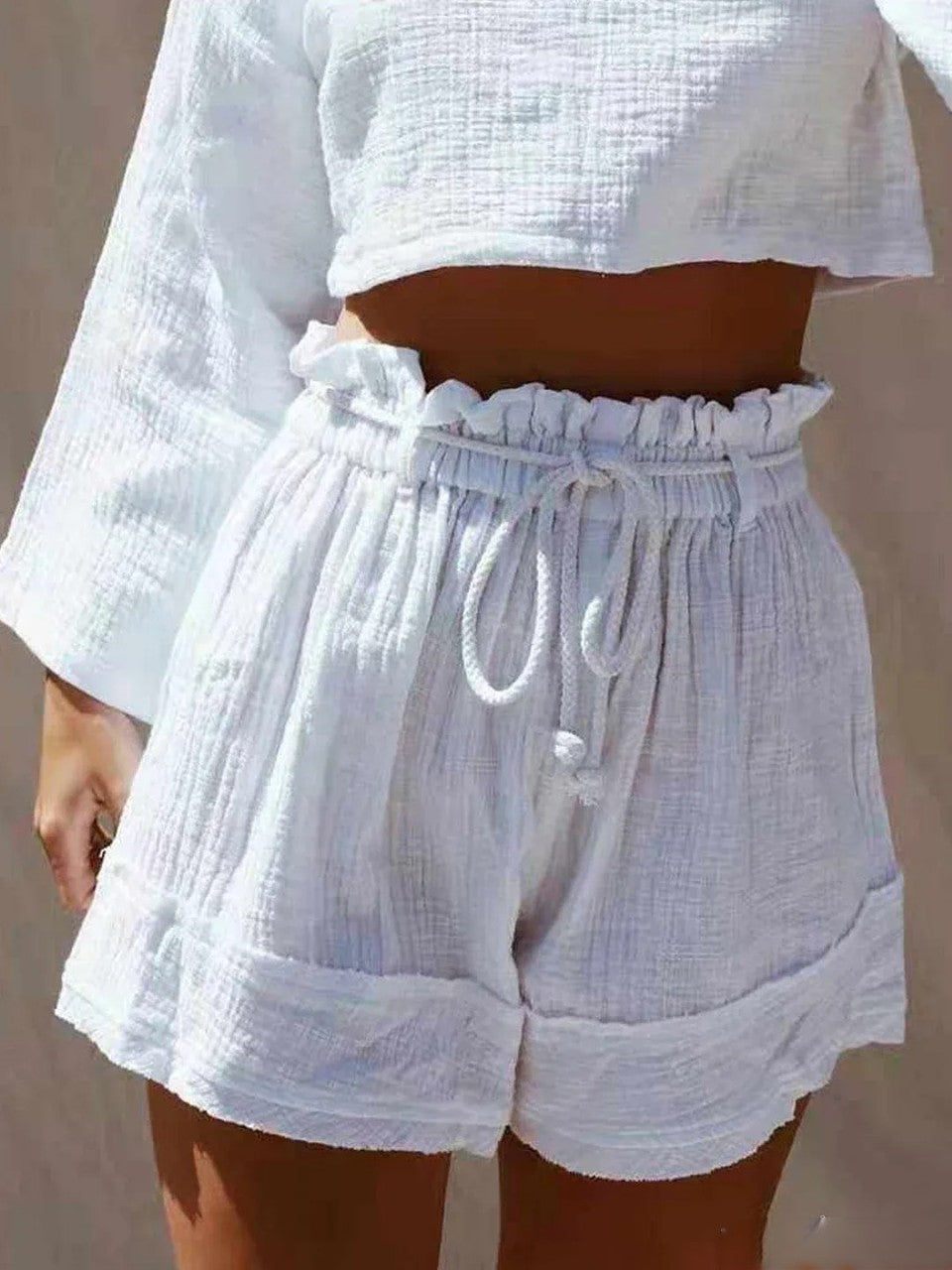 Short boho blanc en coton mélangé