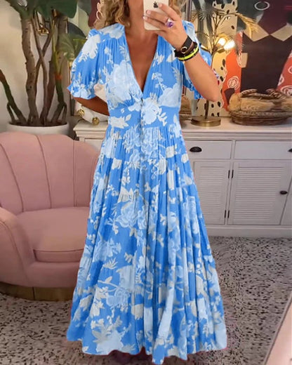 Robe à col en V avec imprimé floral