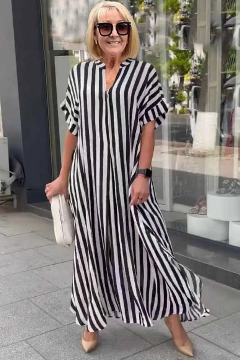 Robe boho à manches courtes avec cardigan rayé fendu