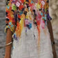 Robe femme en coton et lin avec encolure et imprimé peinture à l'huile