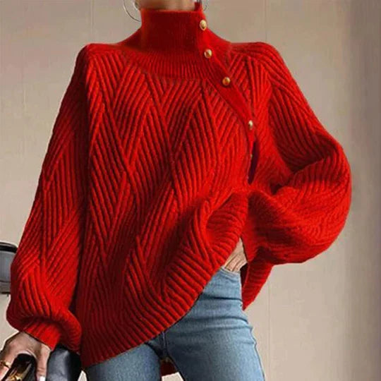 Pull Uni Rouge Vif Avec Col Montant