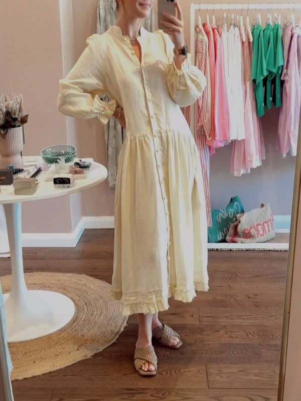 Robe midi Cripes avec manches bouffantes et volants dans le bas