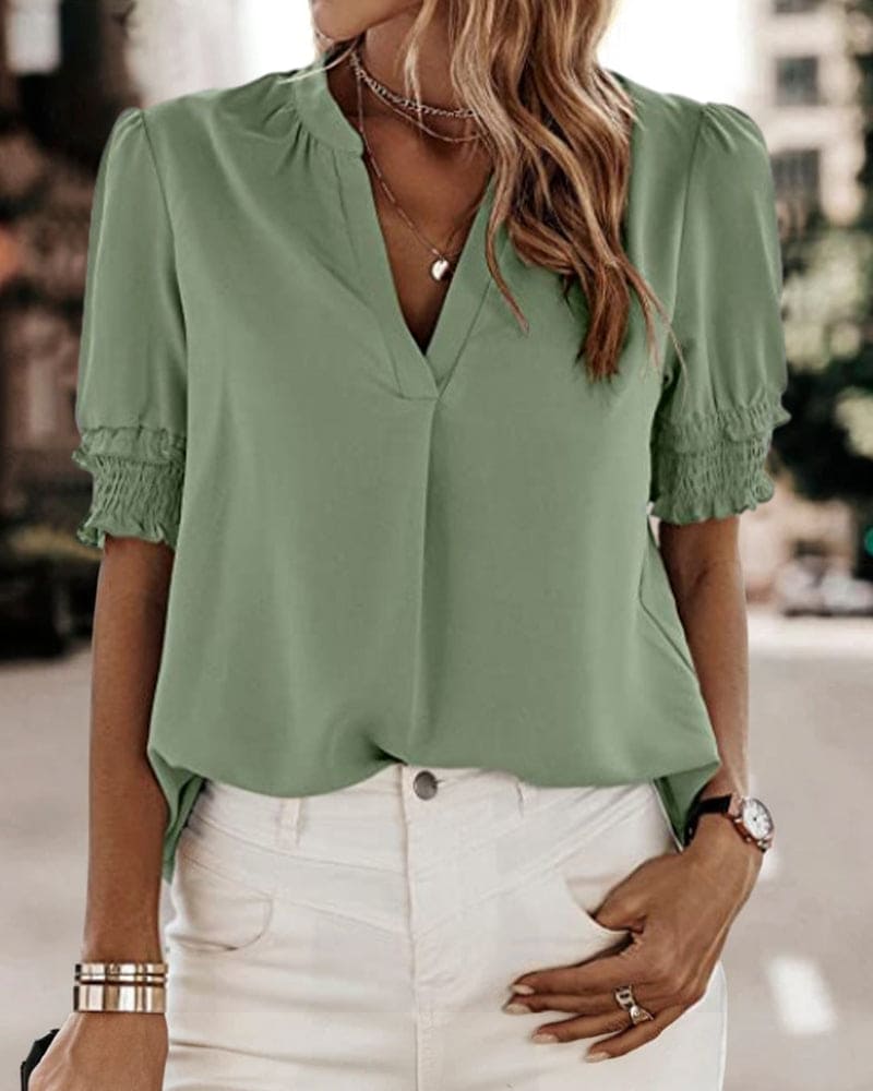 Blouse Cripes à manches courtes et col V