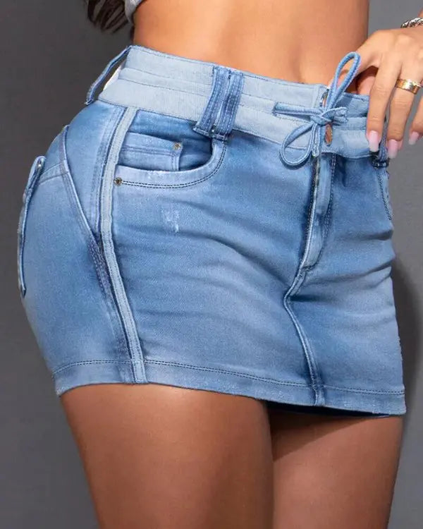 Cripes - Short en jean à bretelles contrastées