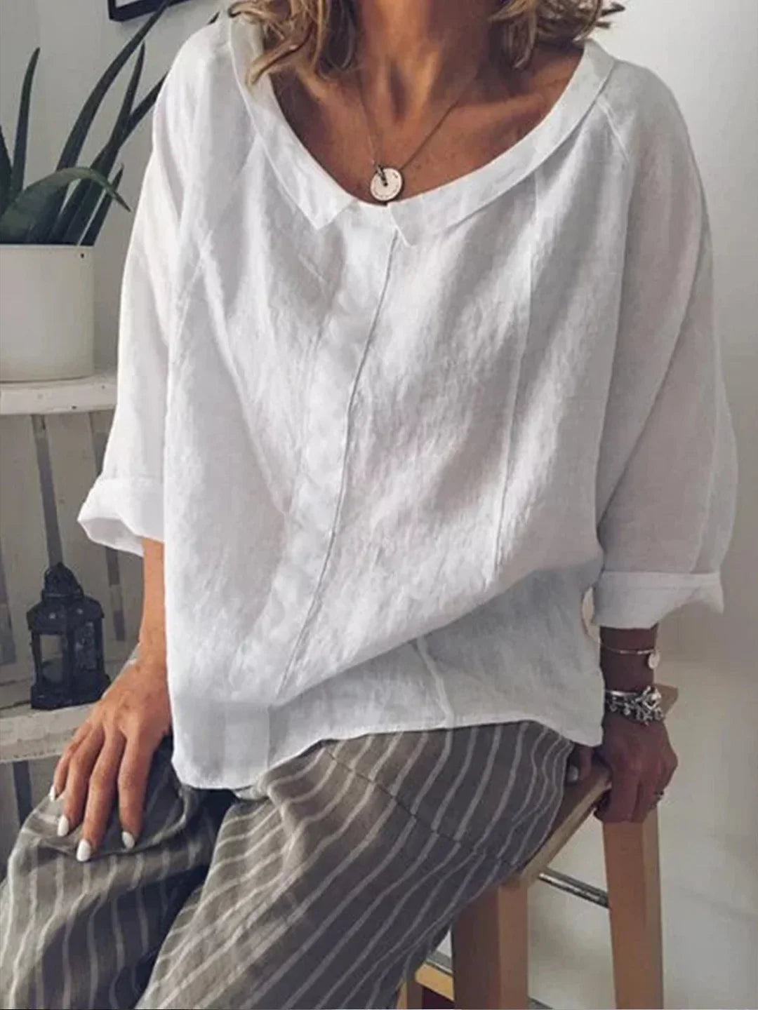 Chemise unie à petits revers pour femme