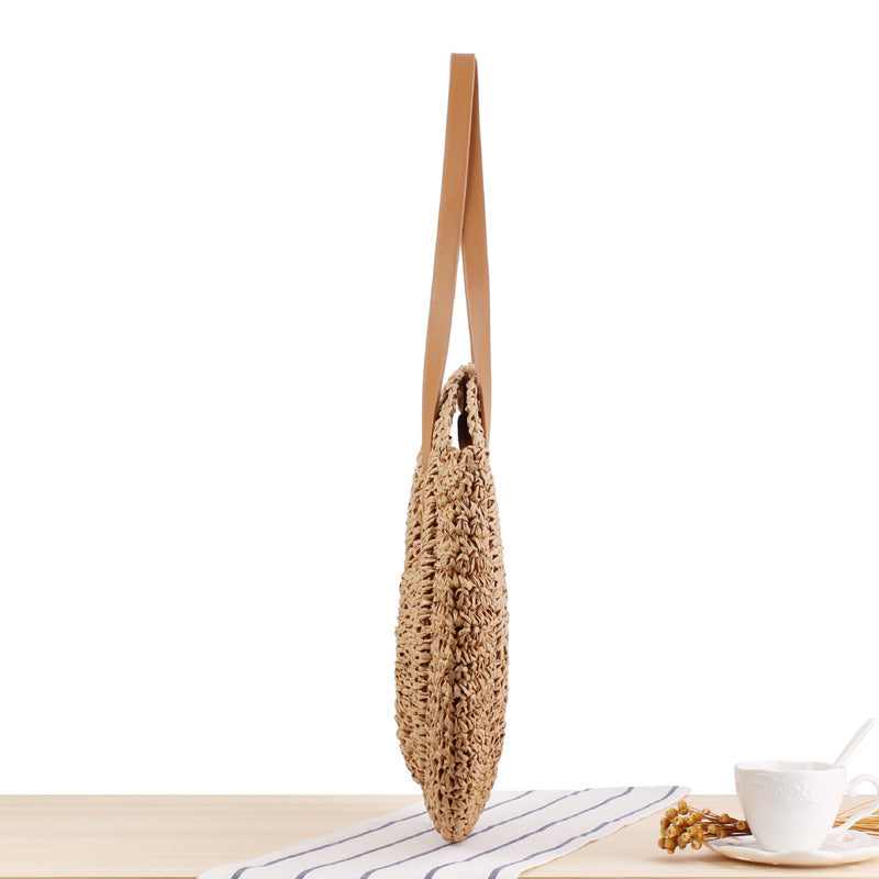 Einfache runde Schultertasche Strohtasche Sommer Strandtaschen