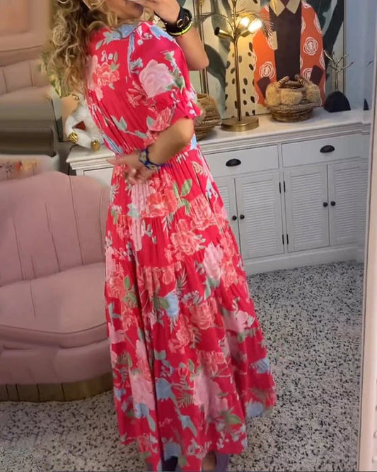 Robe à col en V avec imprimé floral