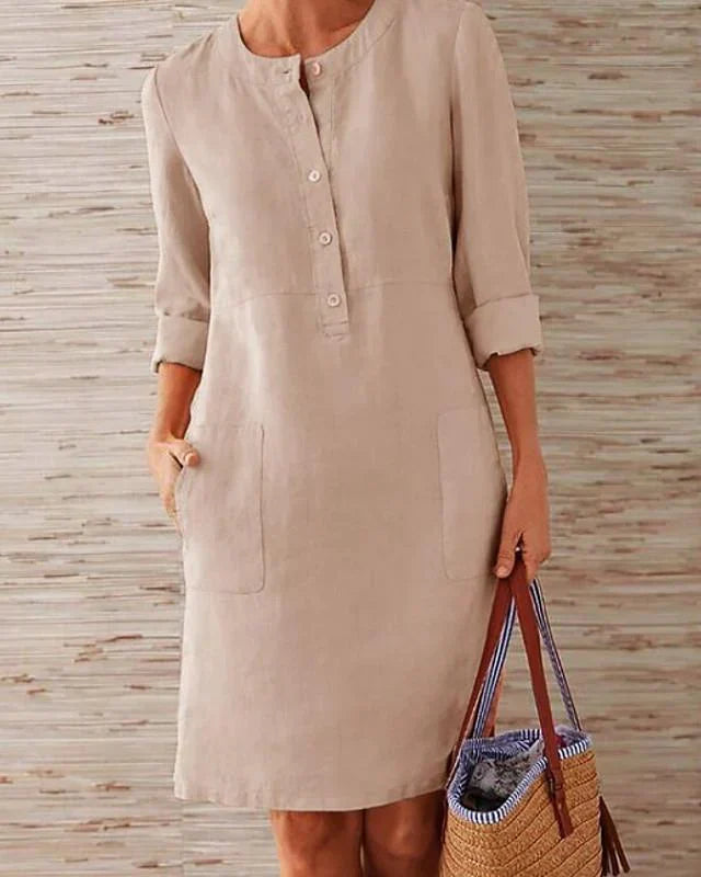 Robe alternée pour femme Robe longueur genou - manches 3/4 Robe décontractée pour les vacances, été automne chaud