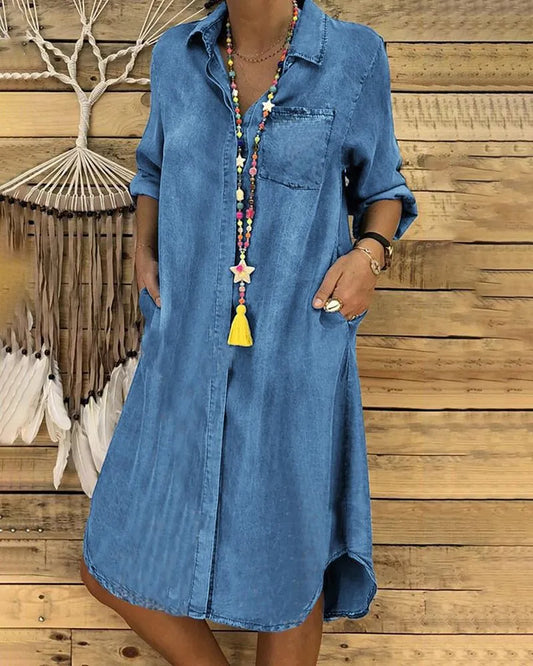 Robe en jean Cripes avec poche poitrine et col pour femme | Marguerite