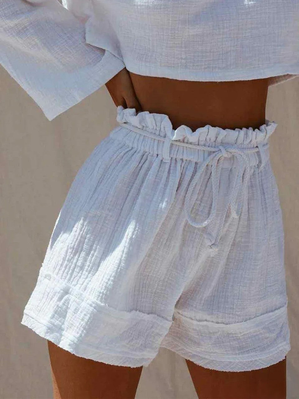 Short boho blanc en coton mélangé