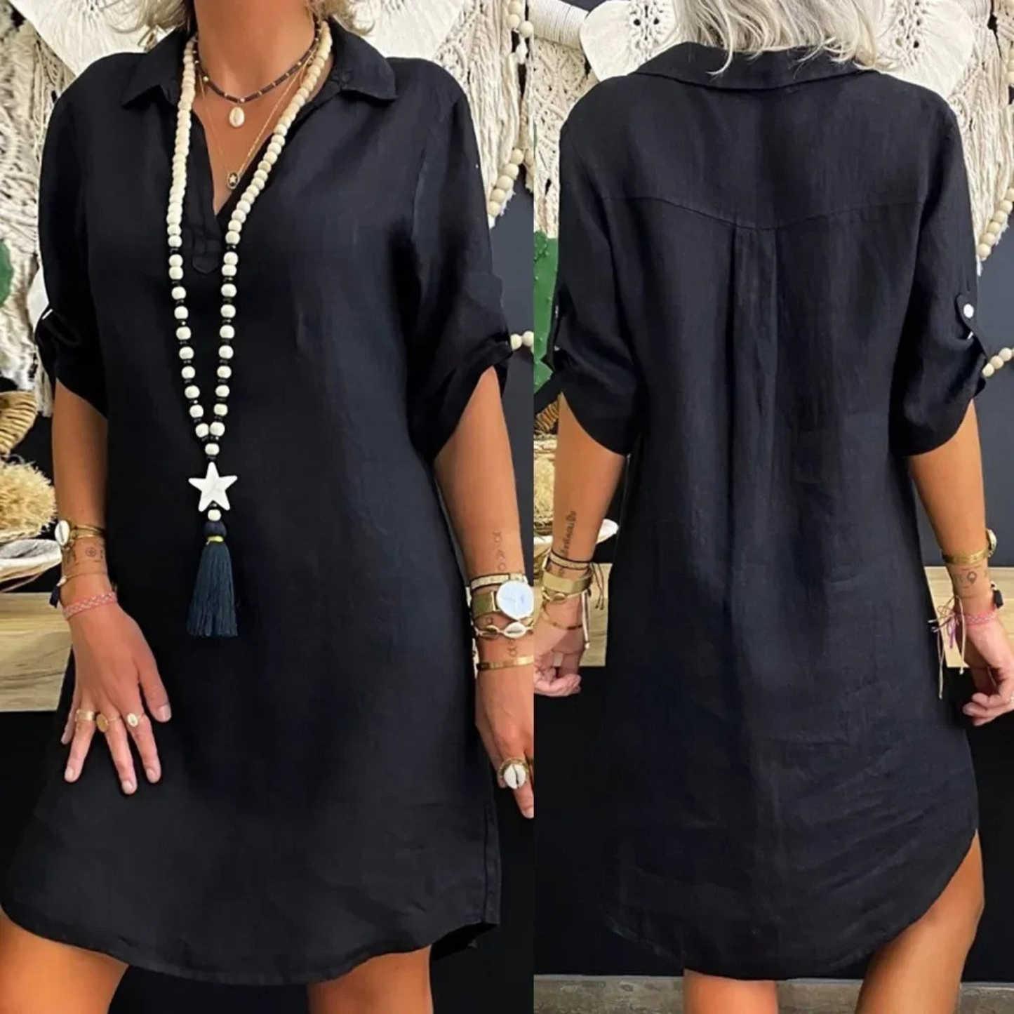 Robe d'été simple bleue ModeParisienne® à col rabattu