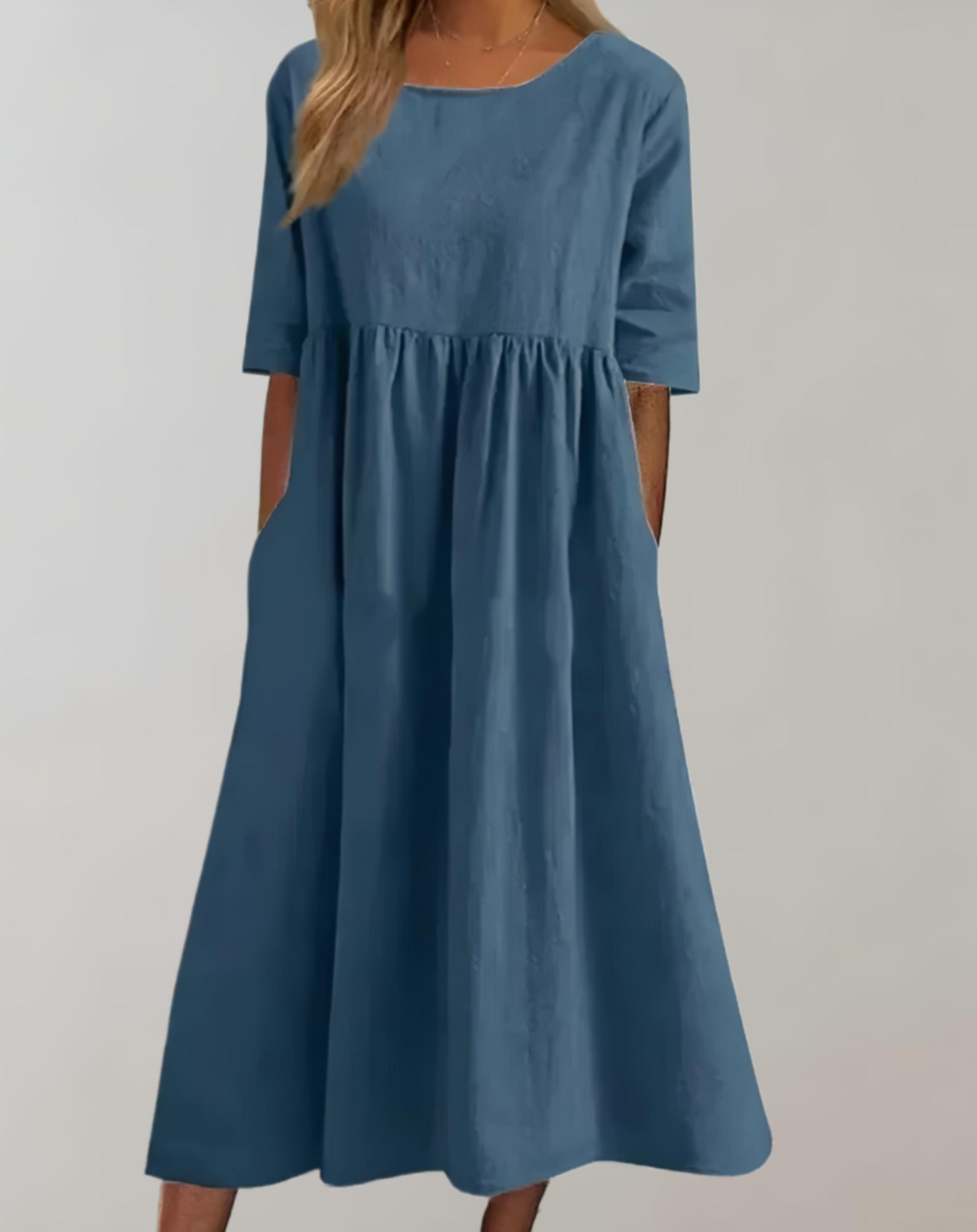 Robe d'été Cripes à col rond et manches courtes pour femme | Klasina