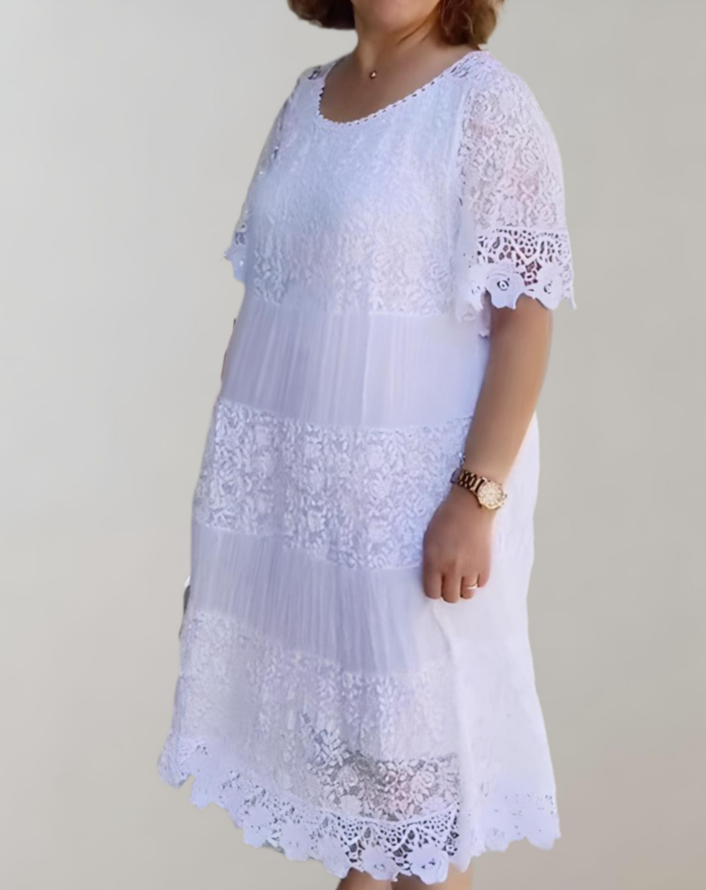 Robe ample Cripes avec broderie et col rond pour femme | Cindy