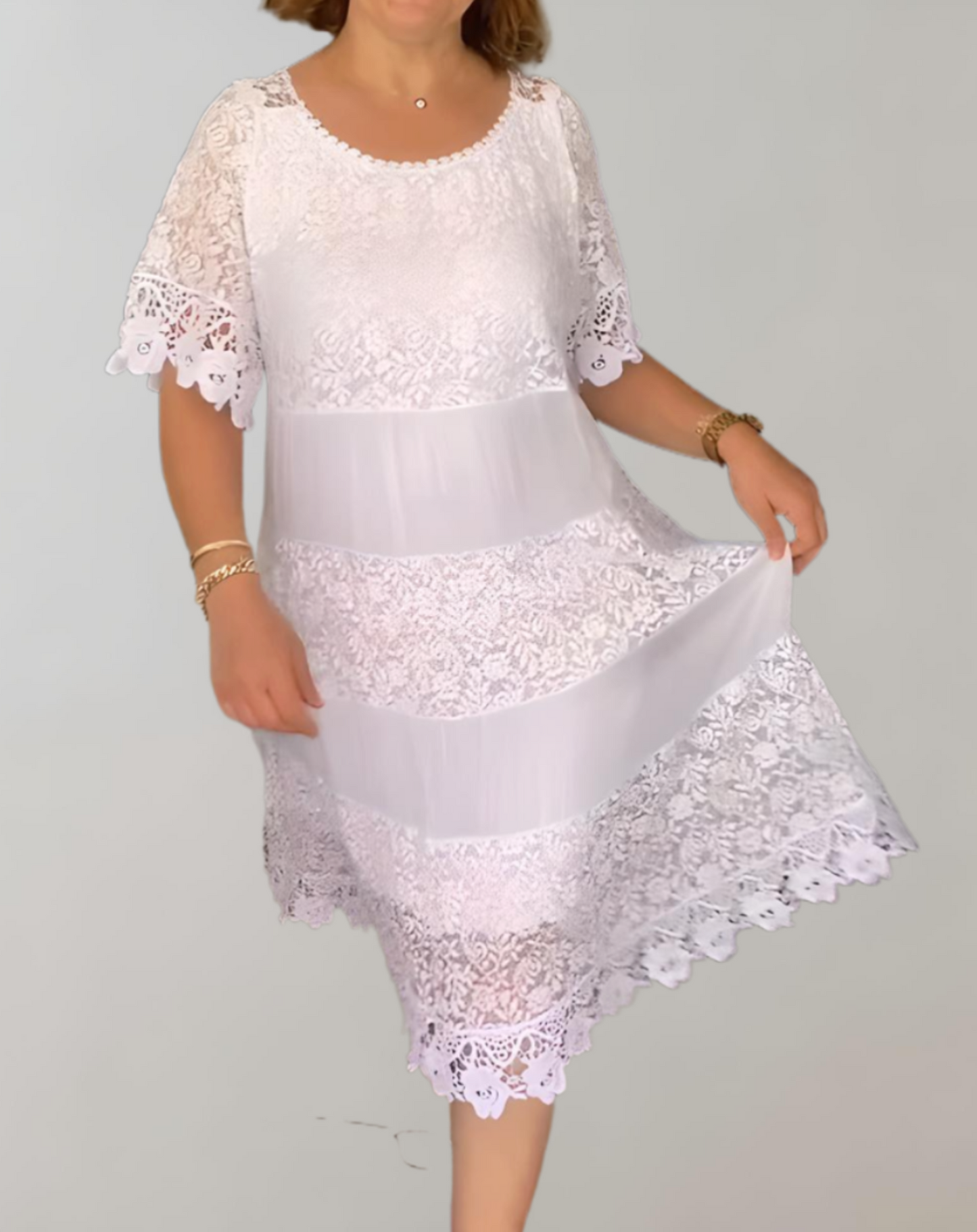 Robe ample Cripes avec broderie et col rond pour femme | Cindy