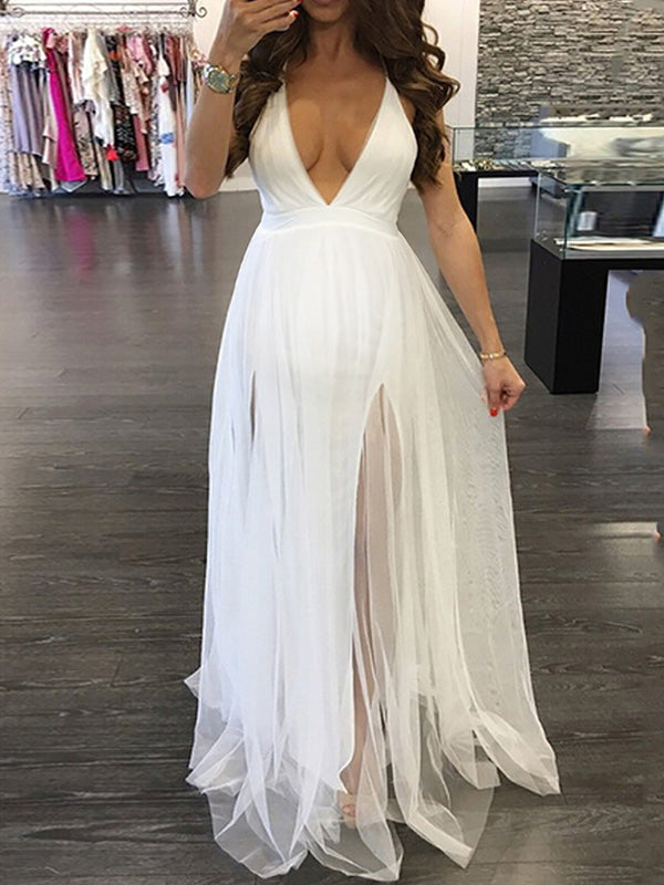 Cripes robes photo fente avant grossesse élégant strap fendu le côté croisé dos tulle décolleté plongeant femme enceinte