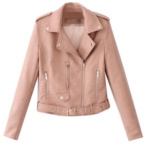 Veste en cuir réversible à ceinture zippée BelleVie® Rosé Sport Style