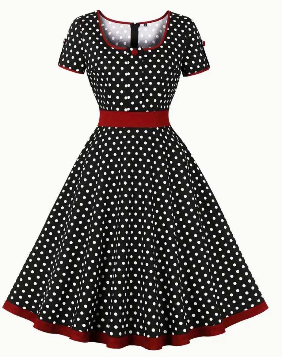 Elégante robe polka vintage pour le printemps/été