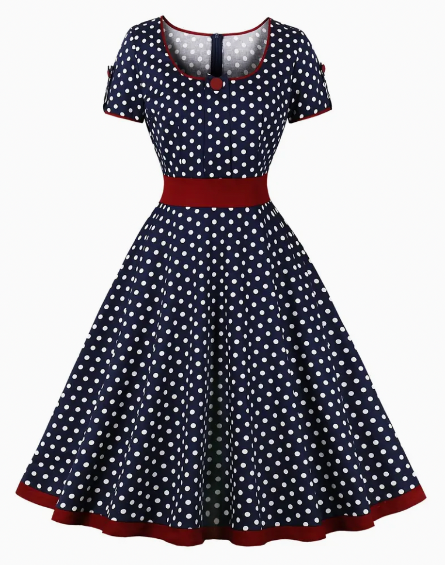 Elégante robe polka vintage pour le printemps/été