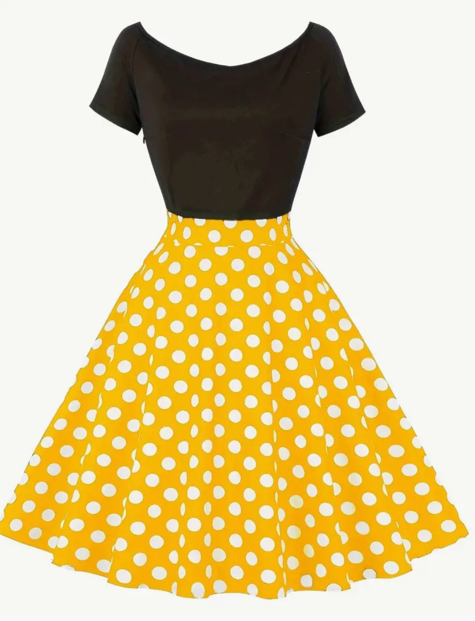 Elégante robe vintage polka pour le printemps/été