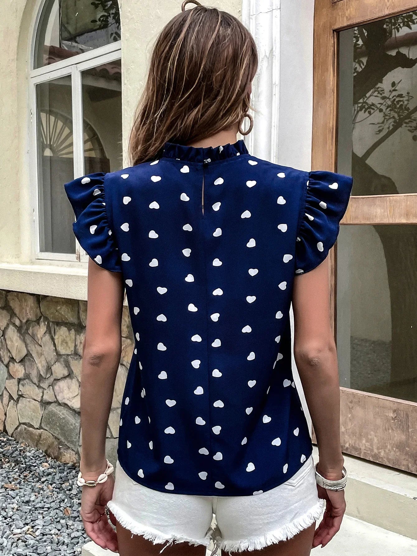 Blouse Cripes à motif coeur et manches papillon | Daphné