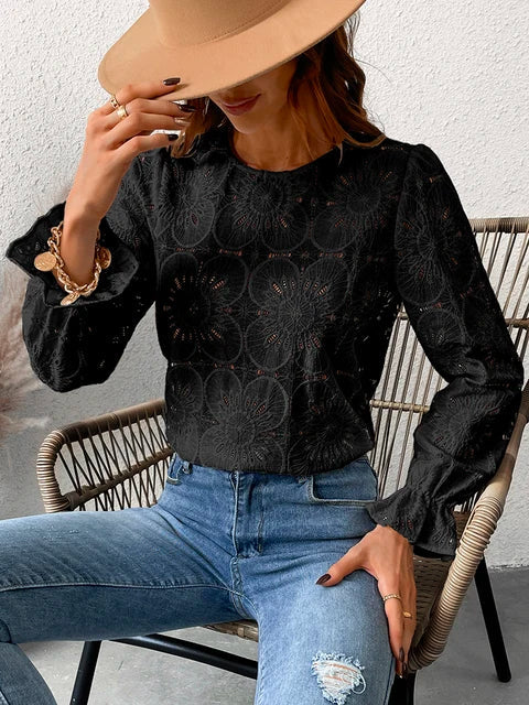 Blouse cripes-transparente à col rond | Wivina