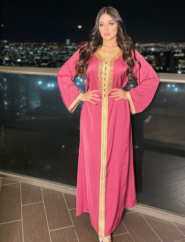 de soirée abaya en dentelle avec strass