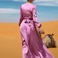 abaya rose à manches longues avec col en V et strass