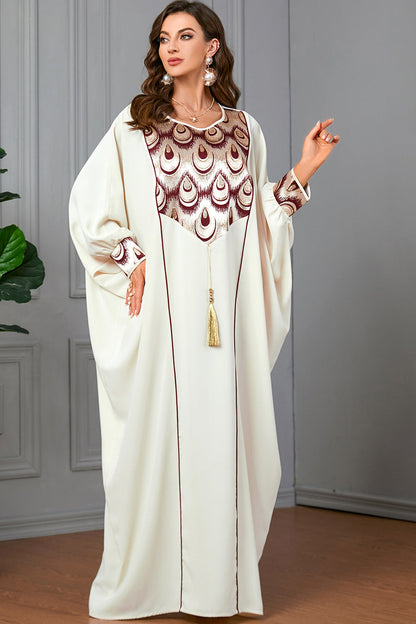 de soirée abaya caftan blanche à manches longues chauve-souris