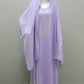 Abaya perlé à manches longues gris violet avec écharpe