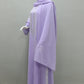 Abaya perlé à manches longues gris violet avec écharpe