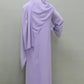 Abaya perlé à manches longues gris violet avec écharpe