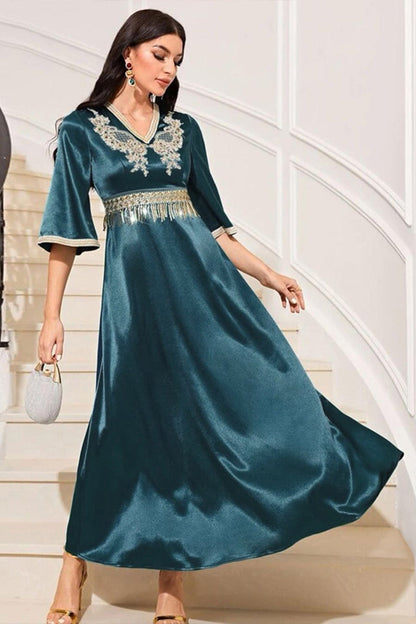 de soirée Abaya Kaftan d'été bleu paon