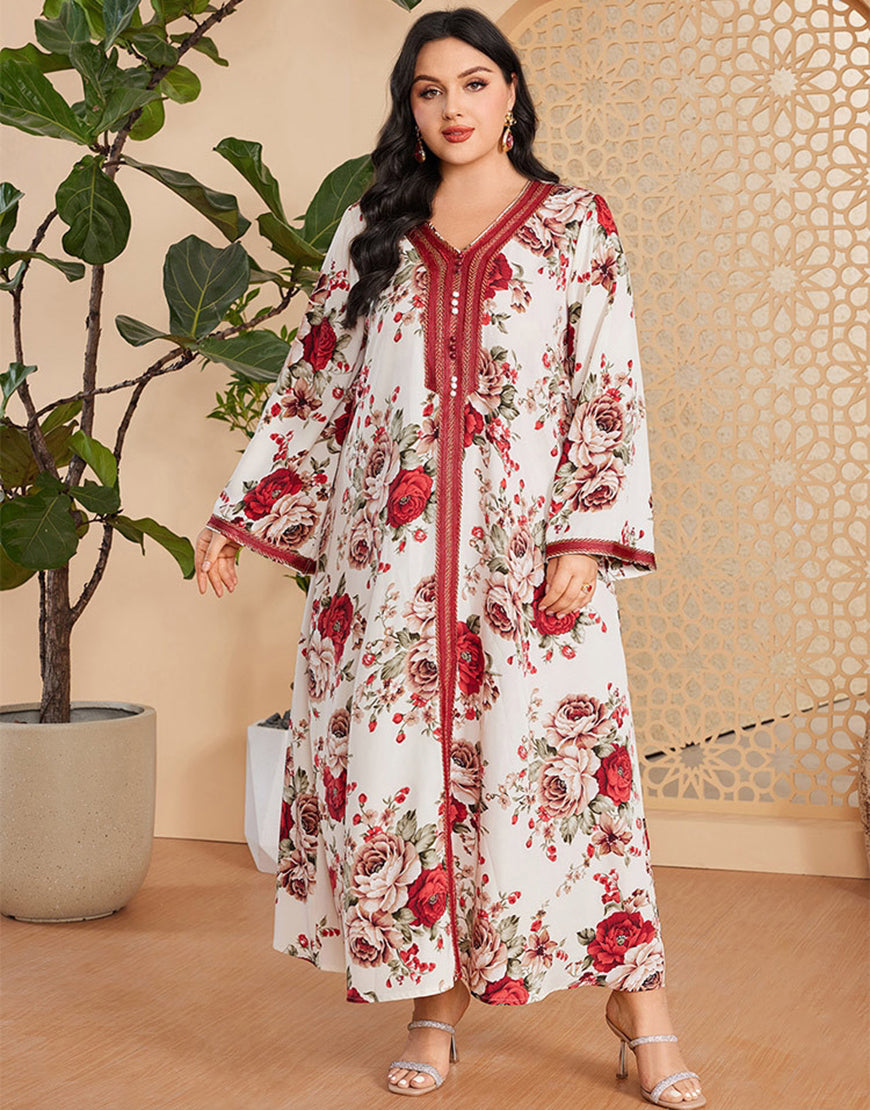 Caftan Abaya Grande Taille à Imprimé Floral