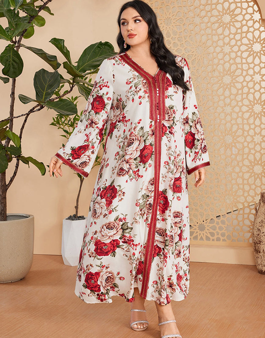 Caftan Abaya Grande Taille à Imprimé Floral