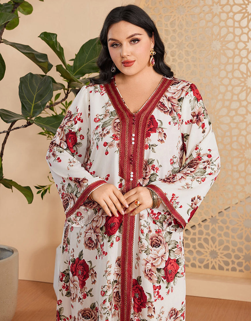 Caftan Abaya Grande Taille à Imprimé Floral