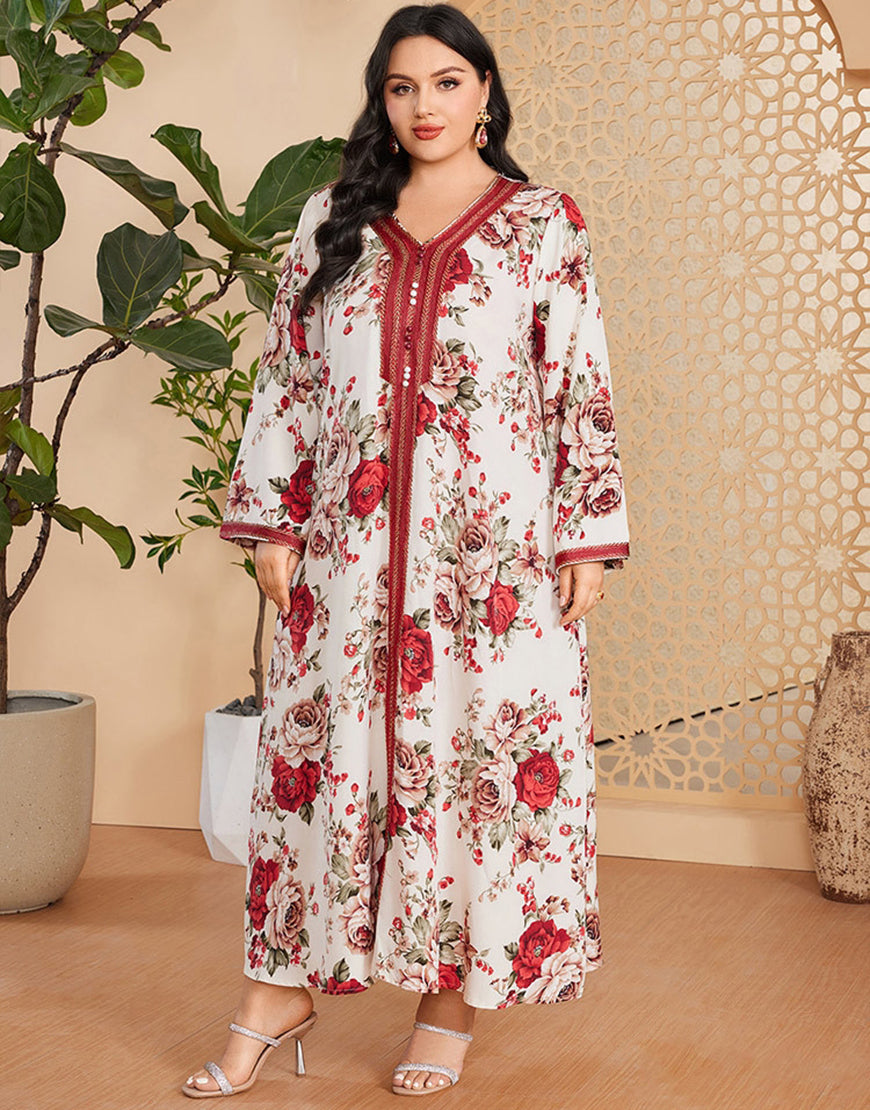 Caftan Abaya Grande Taille à Imprimé Floral