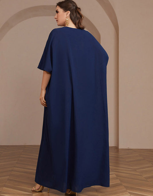 caftan Abaya à manches longues et perles bleu marine