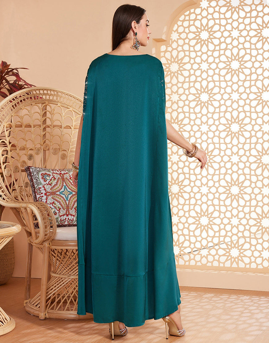 marocain Abaya perlé vert foncé sans manches