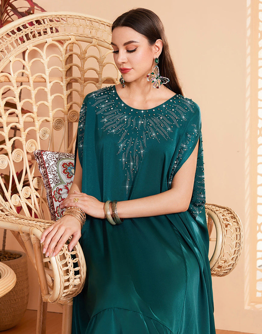 marocain Abaya perlé vert foncé sans manches