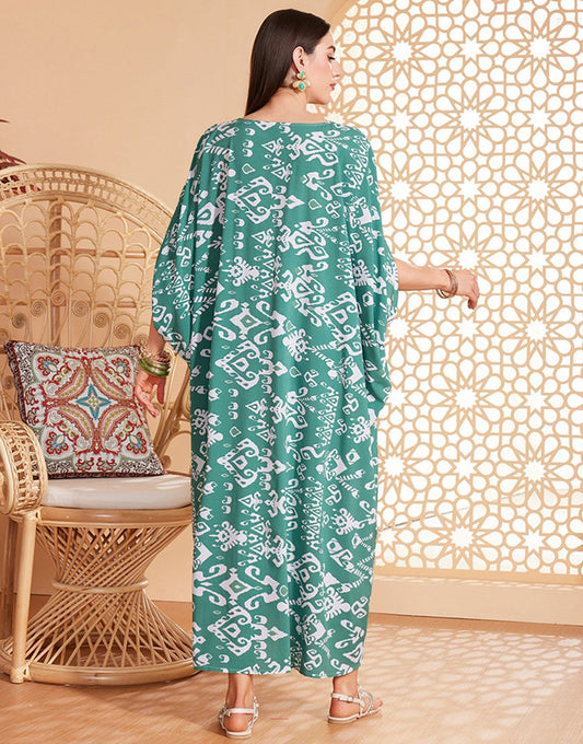 caftan marocaine Abaya d'été florale verte