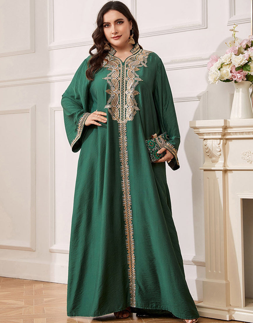 caftan marocaine Abaya élégante grande taille vert foncé