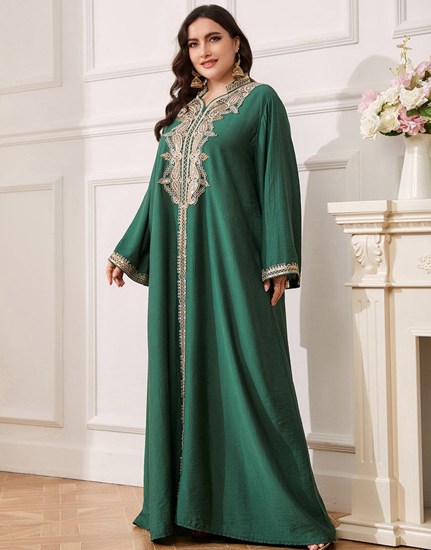 caftan marocaine Abaya élégante grande taille vert foncé