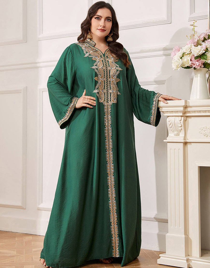 caftan marocaine Abaya élégante grande taille vert foncé