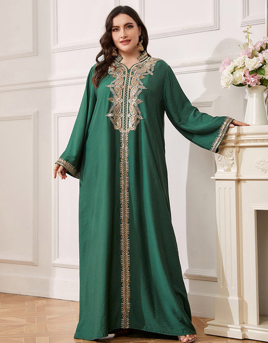 caftan marocaine Abaya élégante grande taille vert foncé